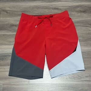Hylete Men's Large Shorts Red Gray Colorblock Performance Stretch Workout Swim